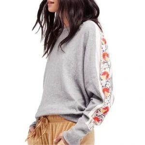 Free People Wallflower Embroidered Sleeve Sweater